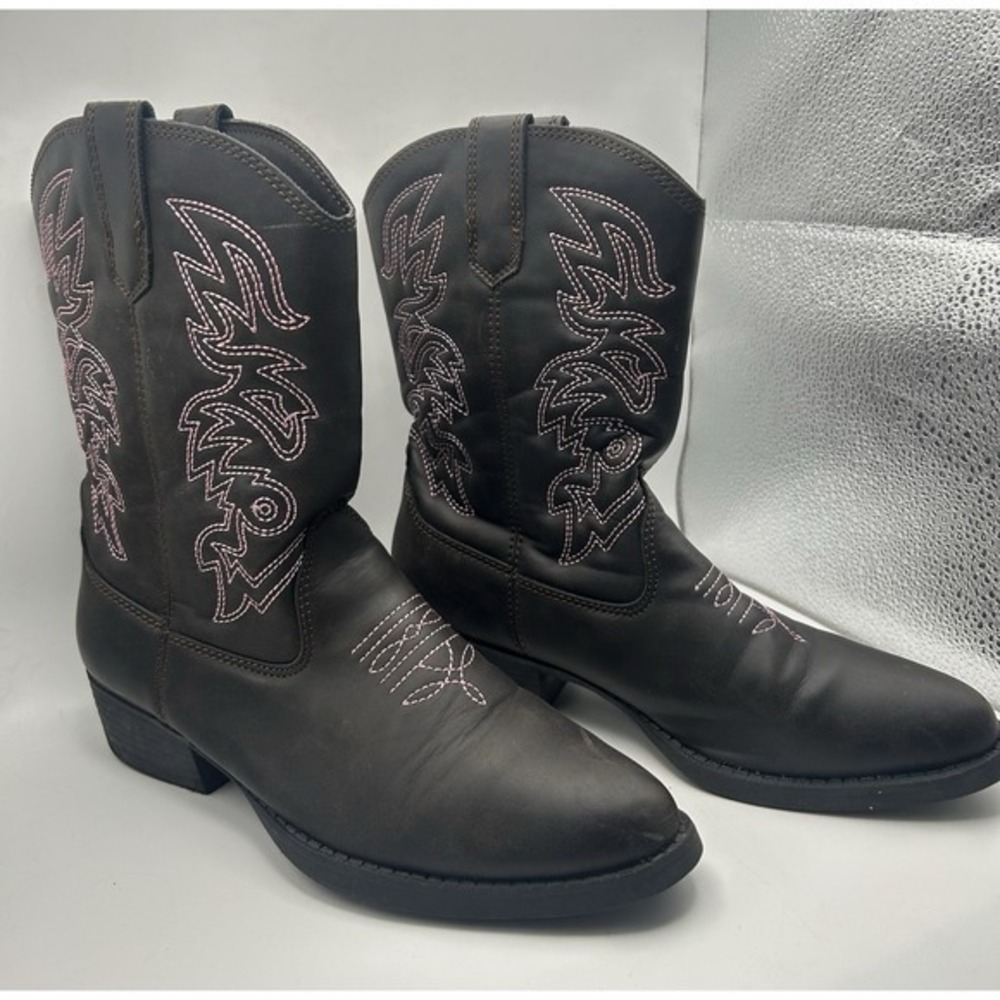 Deer Stags Kids SZ 3M Brown W/Pink‎ Embroidered Ranch Boots